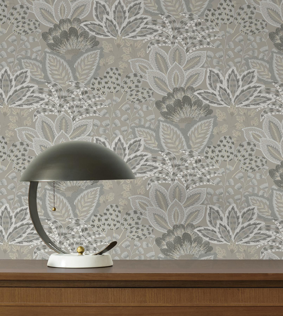 York Wallcoverings Catherine Taupe Botanical Wallpaper