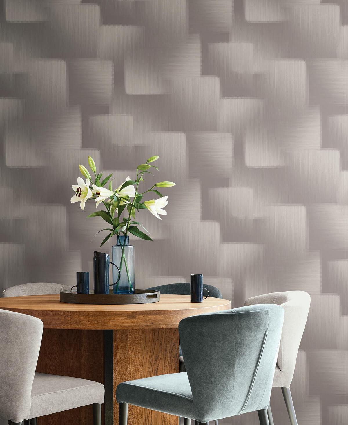 York Wallcoverings Silk Madras Grey Abstract Geometric Wallpaper