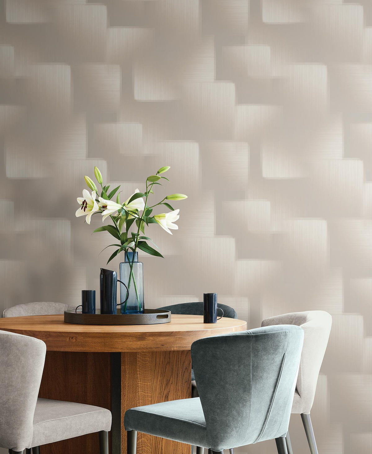 York Wallcoverings Silk Madras Beige Abstract Geometric Wallpaper