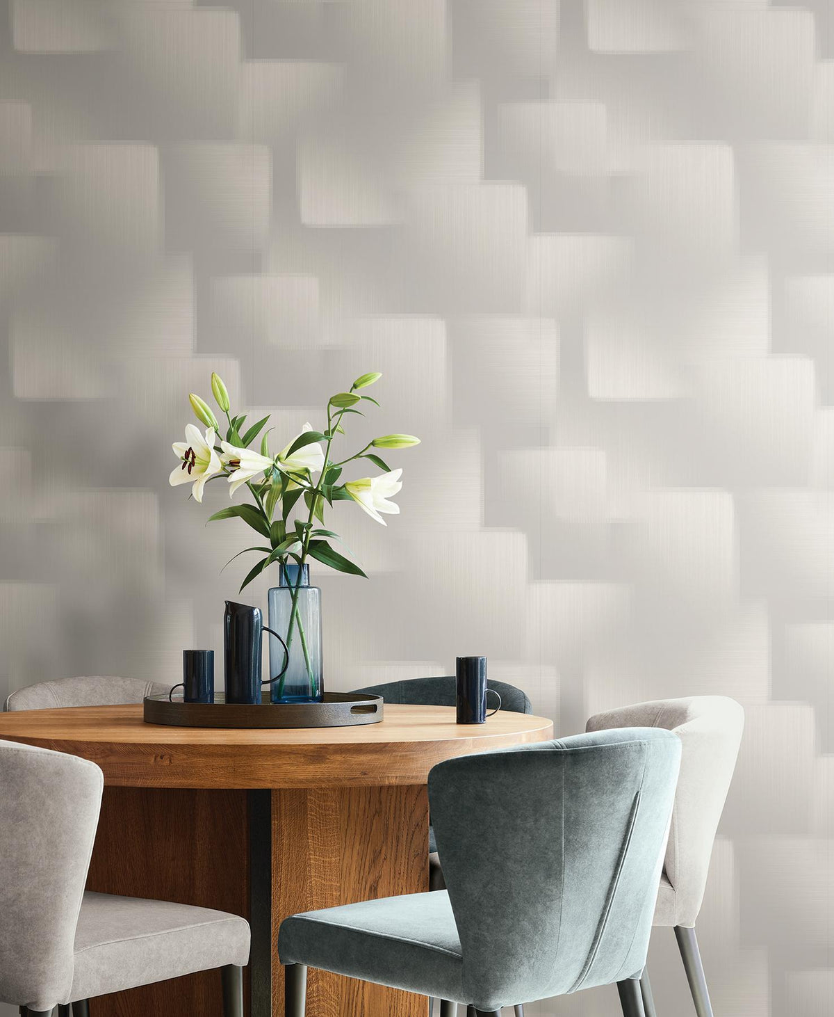 York Wallcoverings Silk Madras Light Grey Abstract Geometric Wallpaper