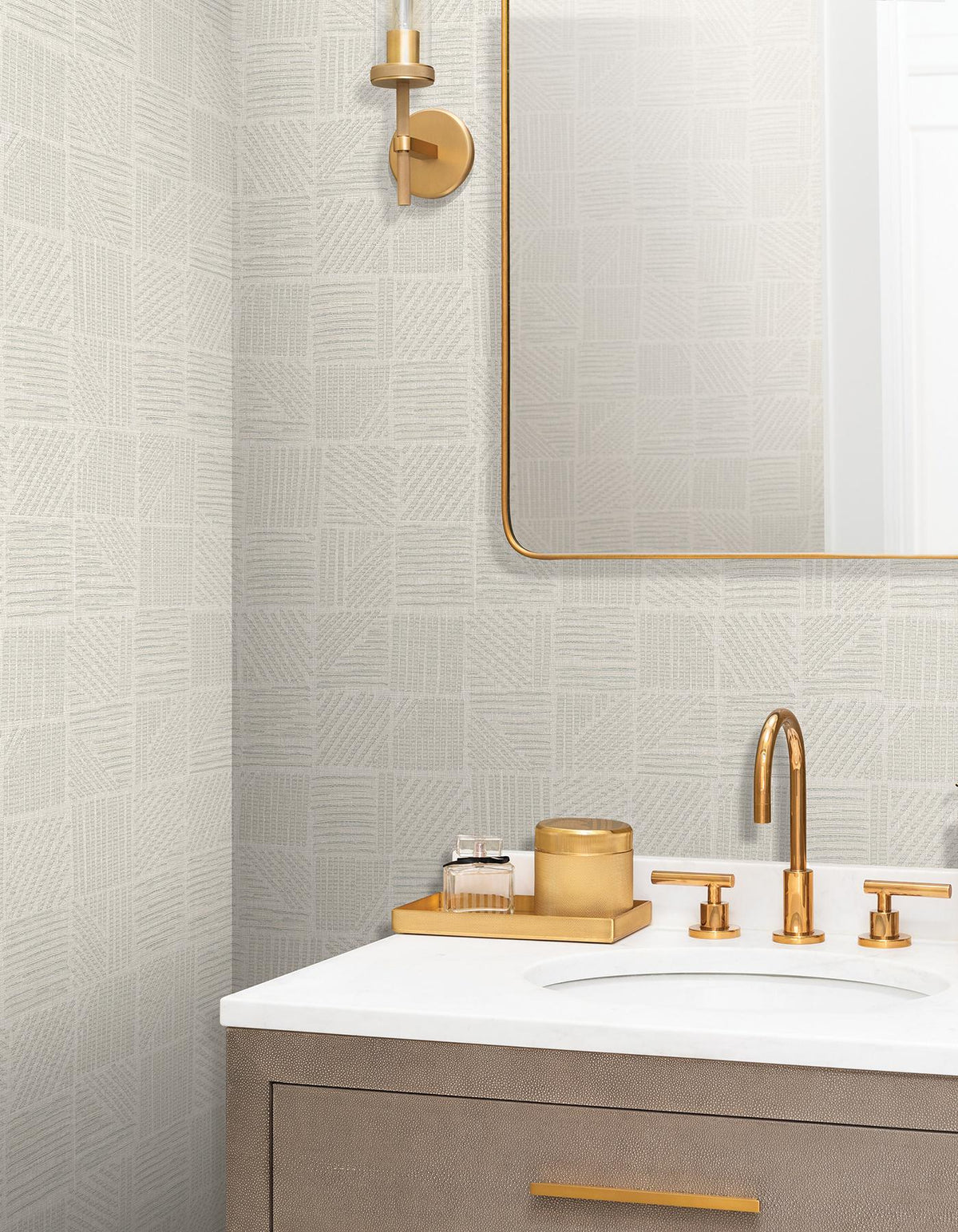 York Wallcoverings Chiseled Patchwork Beige Faux Fabric Wallpaper
