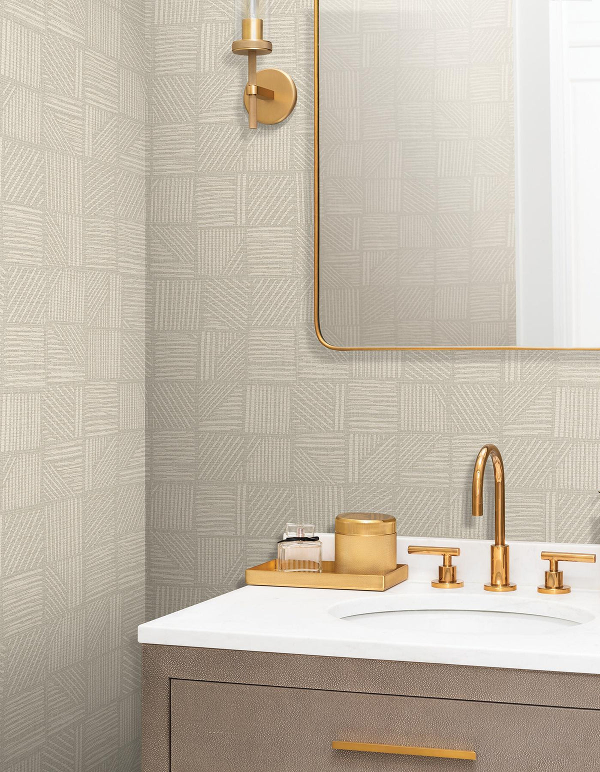 York Wallcoverings Chiseled Patchwork Neutral Faux Fabric Wallpaper