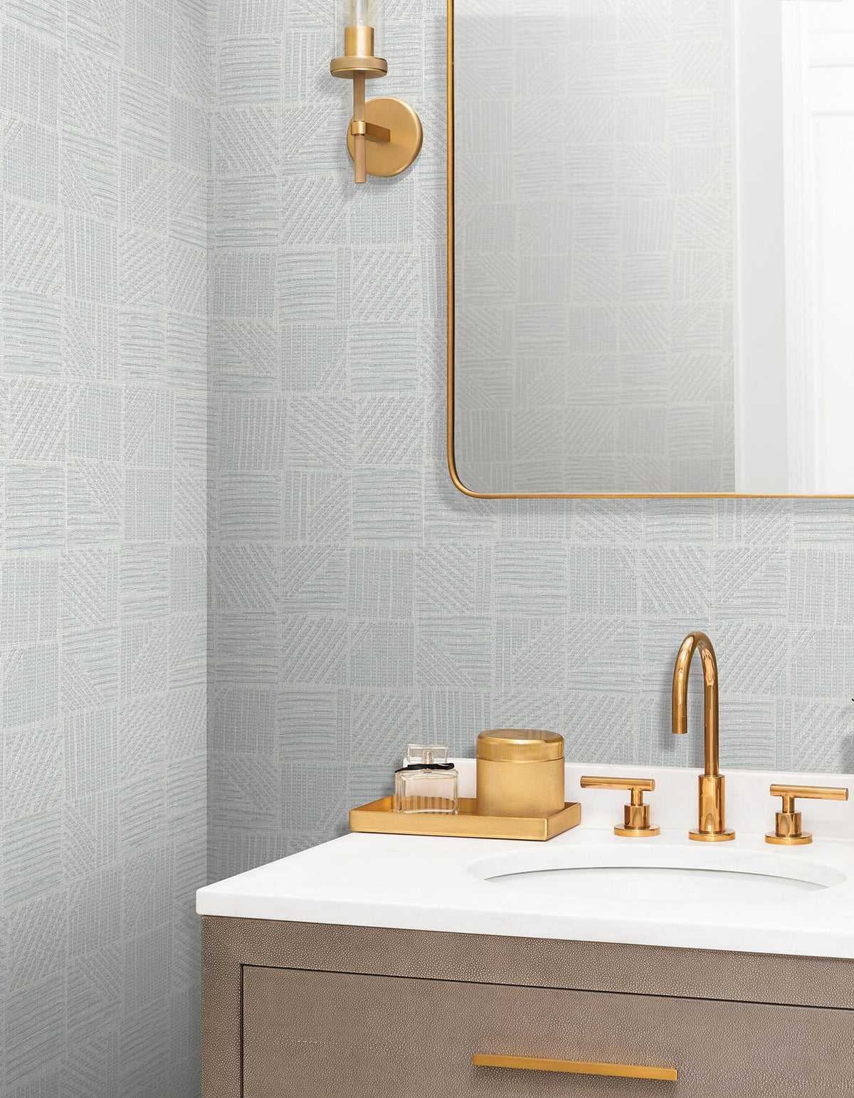 York Wallcoverings Chiseled Patchwork Grey Faux Fabric Wallpaper