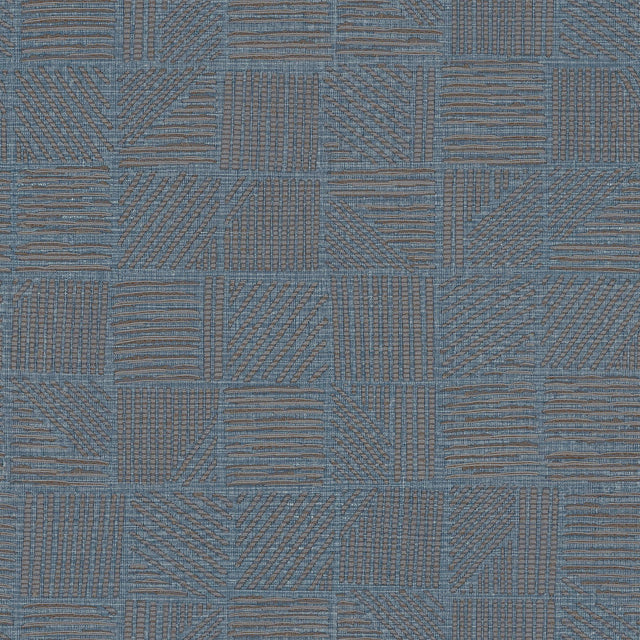 York Wallcoverings Chiseled Patchwork Sapphire Faux Fabric Wallpaper