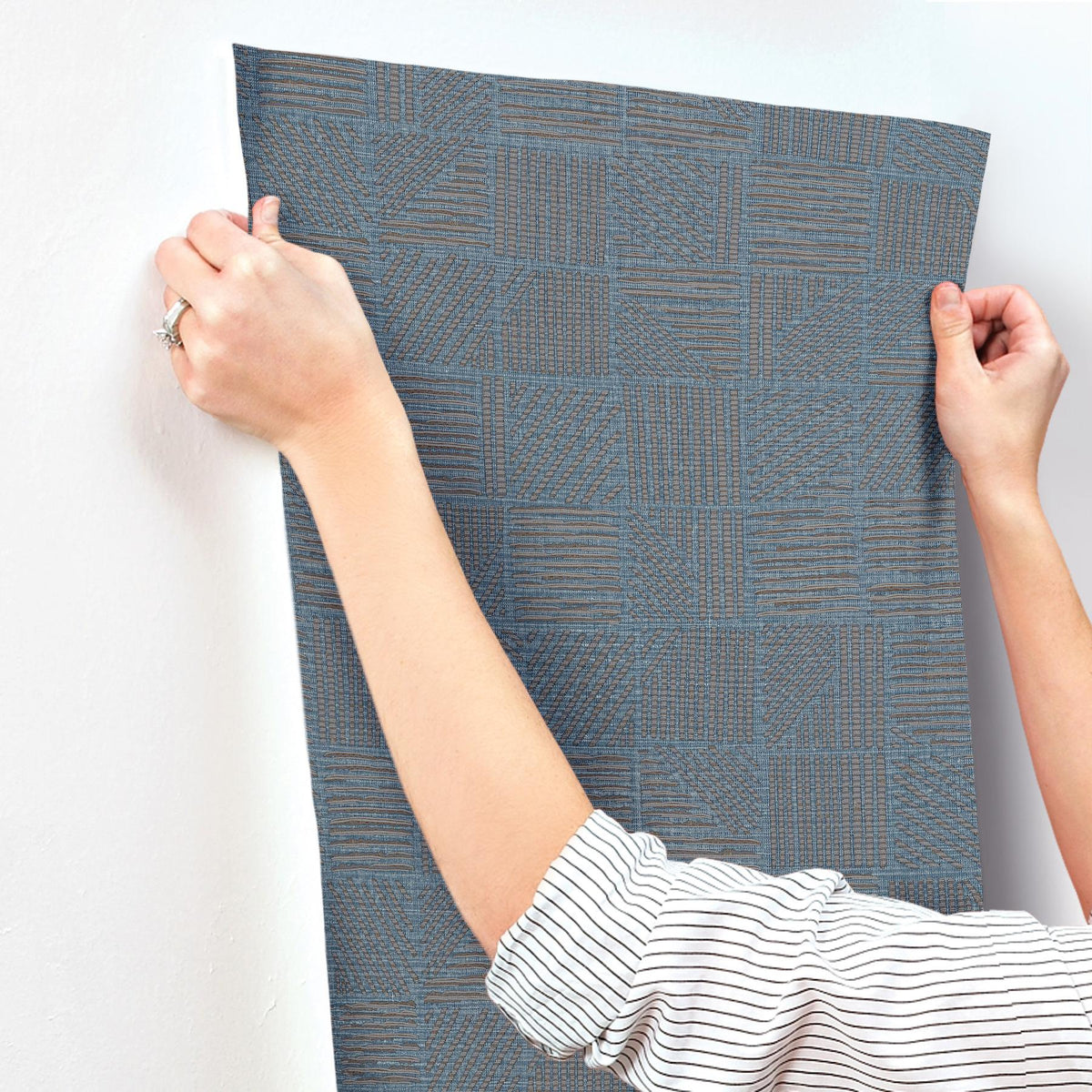 York Wallcoverings Chiseled Patchwork Sapphire Faux Fabric Wallpaper