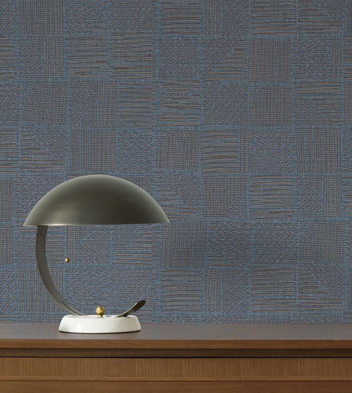 York Wallcoverings Chiseled Patchwork Sapphire Faux Fabric Wallpaper