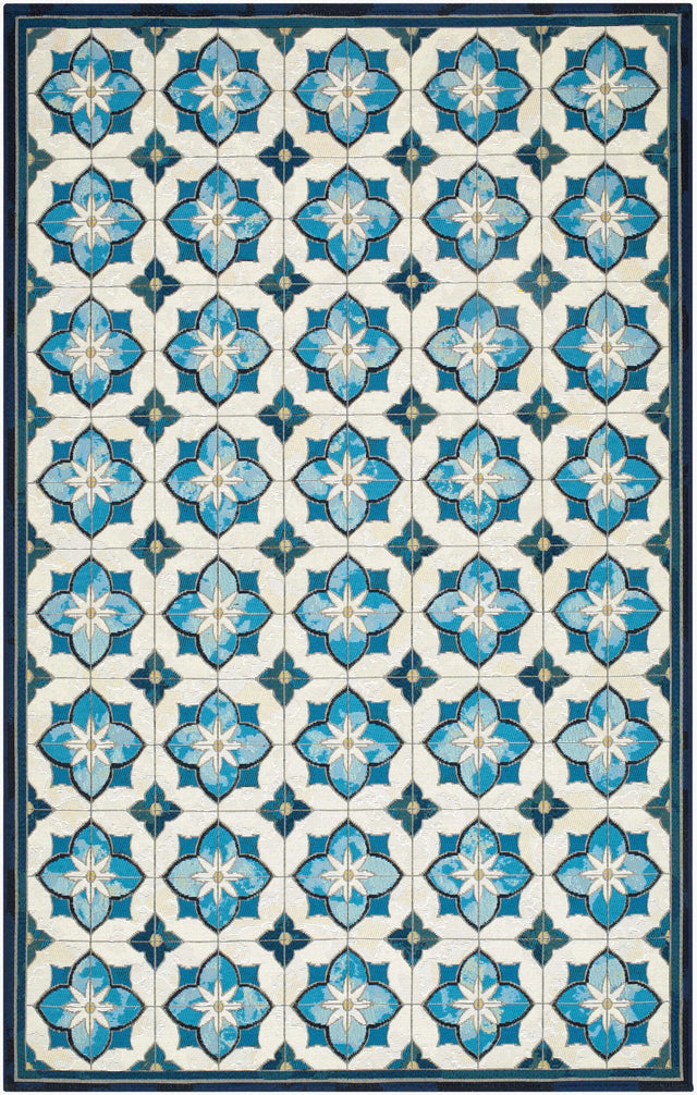 Livabliss Gabana Primrose Tile Blue 8'10" x 11'10" Machine Woven Rug