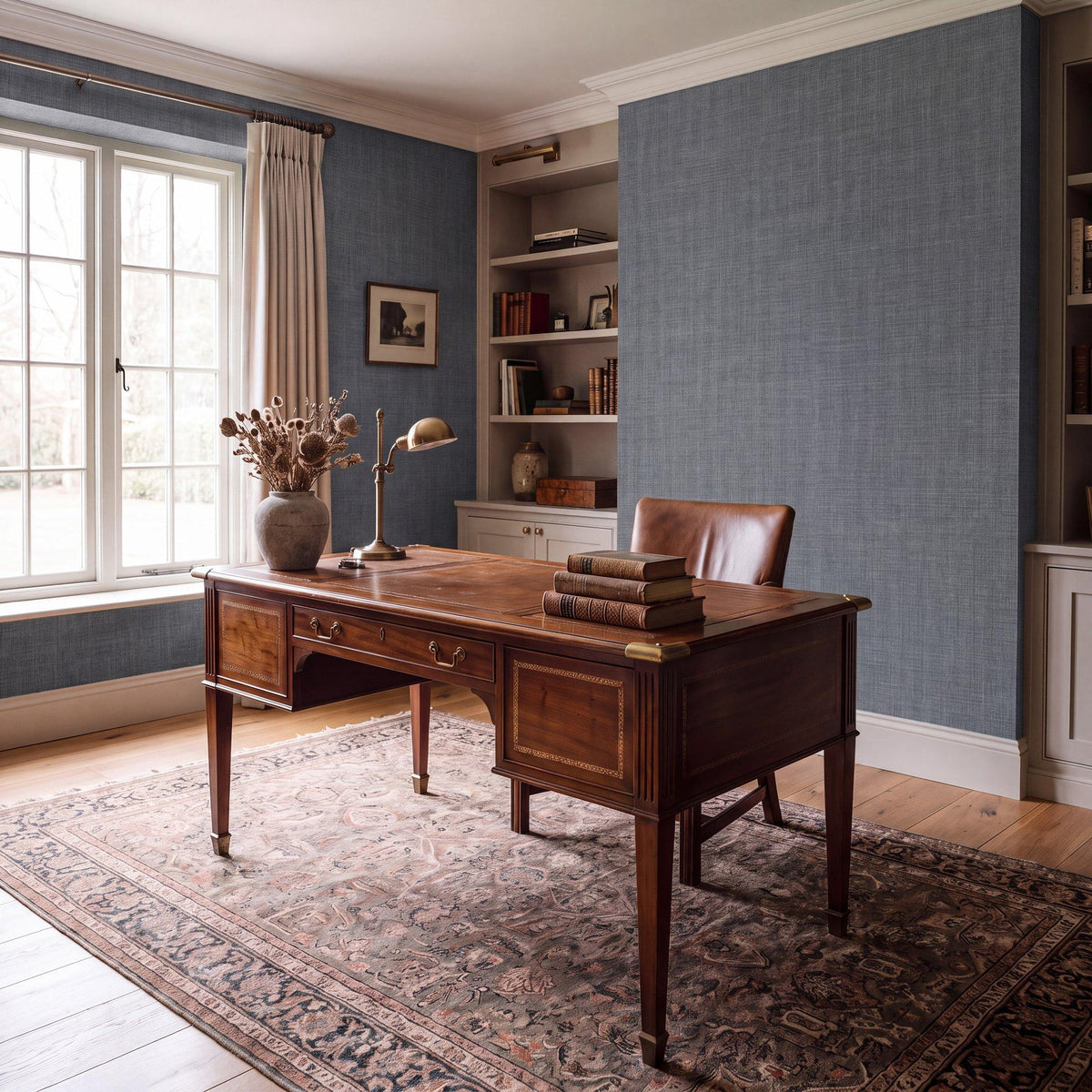 Galerie WT71742 Wall Textures Textile Grid Blue Wallpaper WT71742 Blue Wallpaper