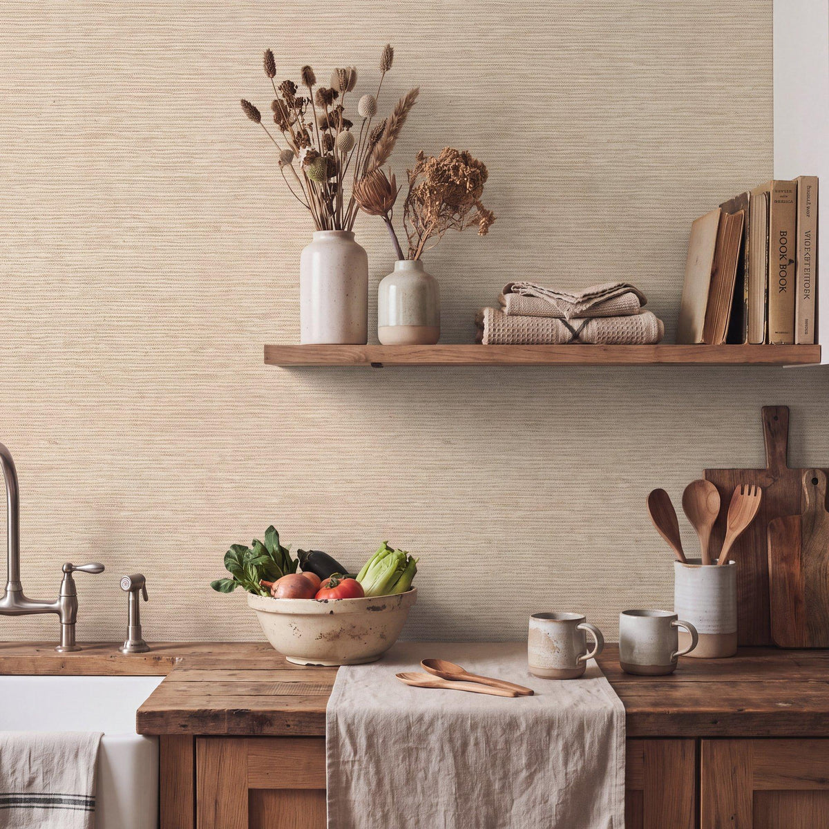 Galerie WT71777 Wall Textures Horizontal Grain Beige Wallpaper WT71777 Beige Wallpaper