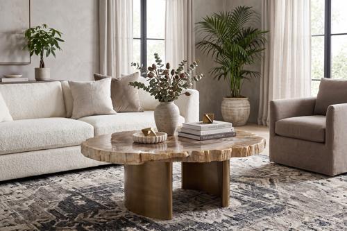 Phillips Collection Tero Petrified , Brass Legs Brown Coffee Table