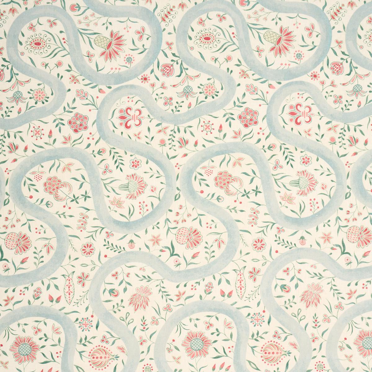 Schumacher Garthwaite Botanical Red & Blue Fabric