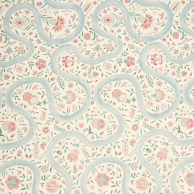 Schumacher Garthwaite Botanical Red & Blue Fabric
