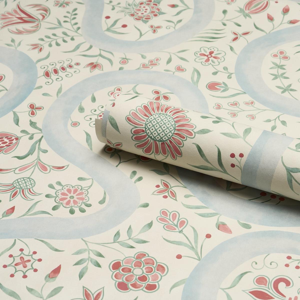 Schumacher Garthwaite Botanical Red & Blue Wallpaper