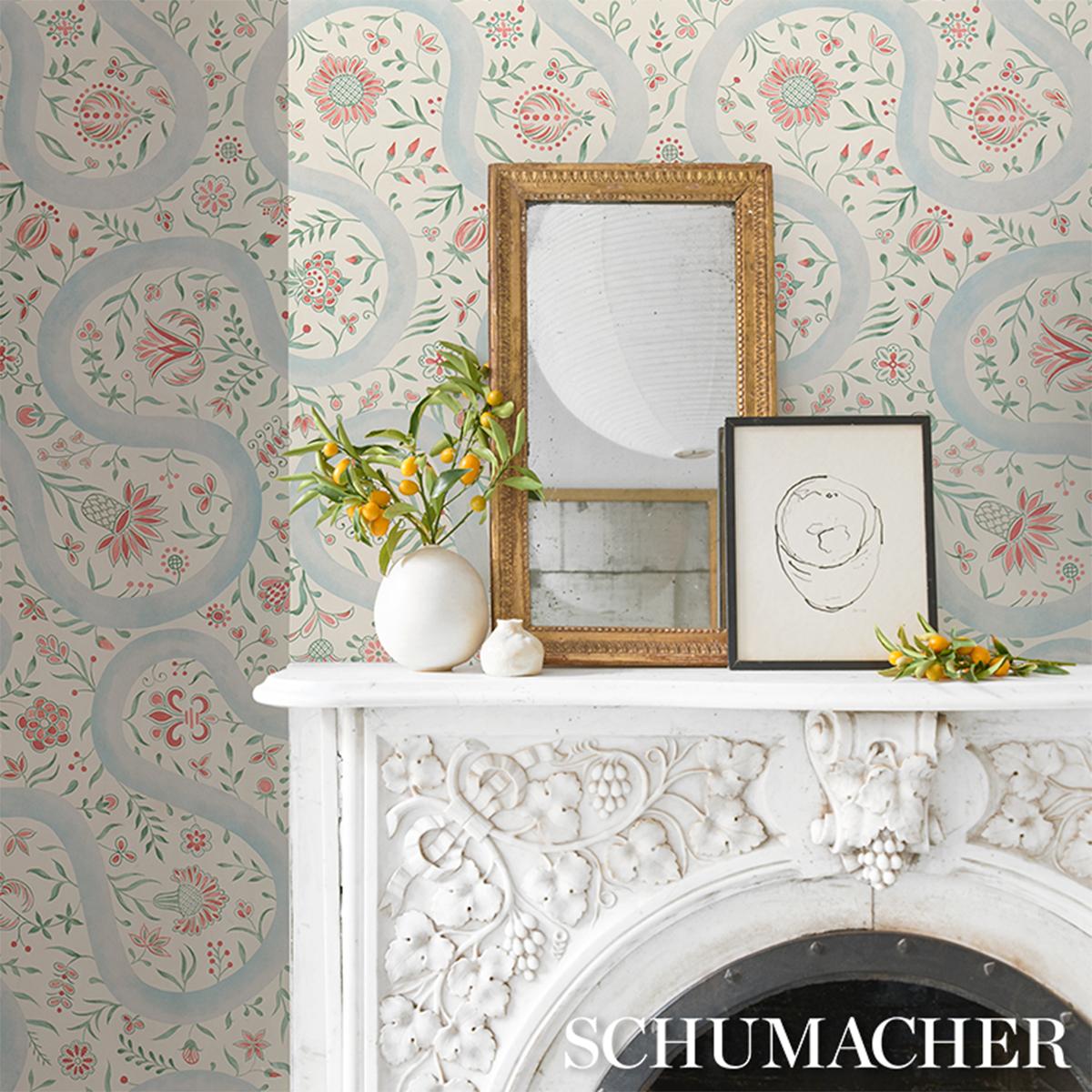 Schumacher Garthwaite Botanical Red & Blue Wallpaper
