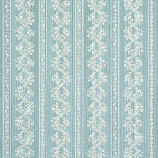 Schumacher Clarence Floral Stripe Aquamarine Fabric