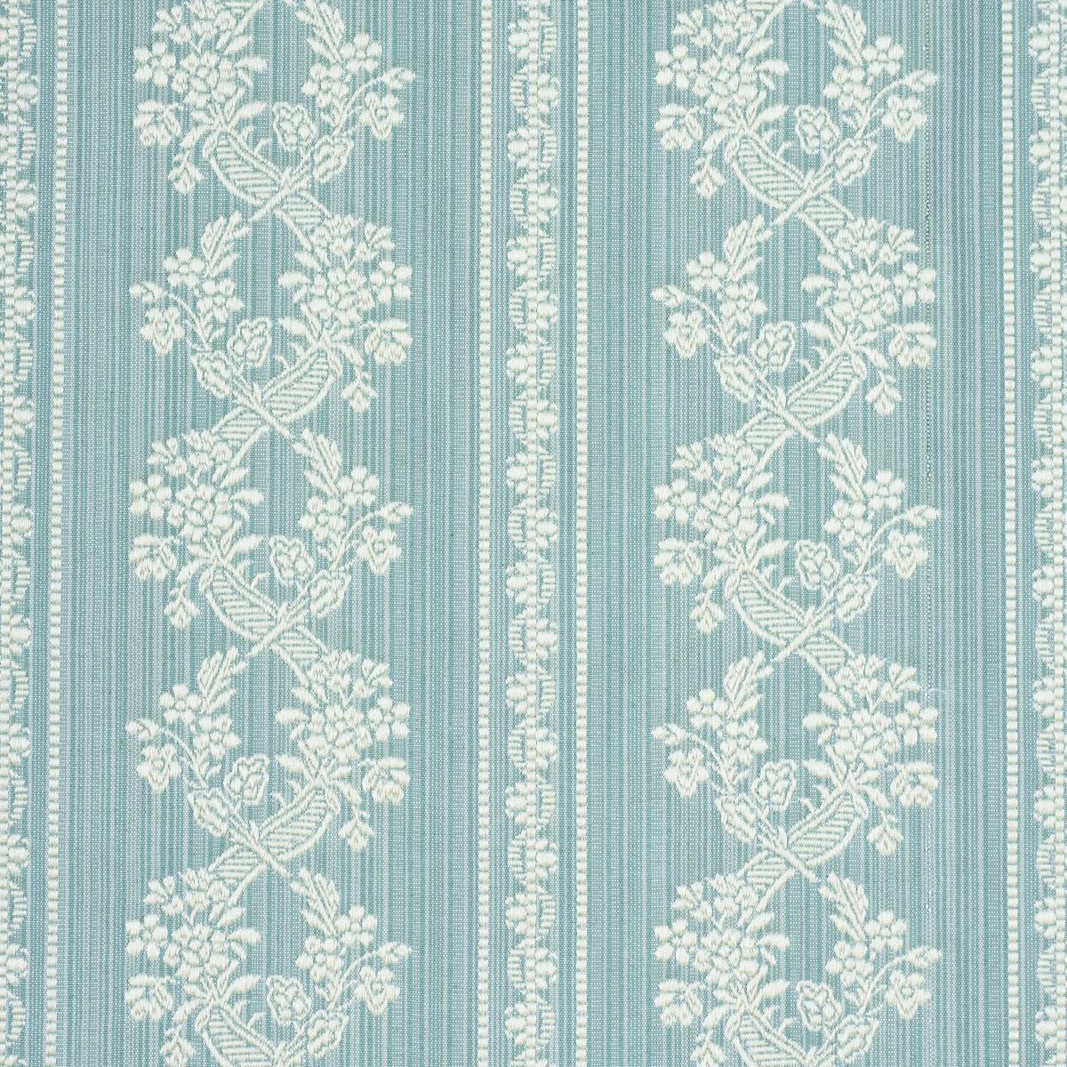 Schumacher Clarence Floral Stripe Aquamarine Fabric