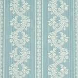 Schumacher Clarence Floral Stripe Aquamarine Fabric