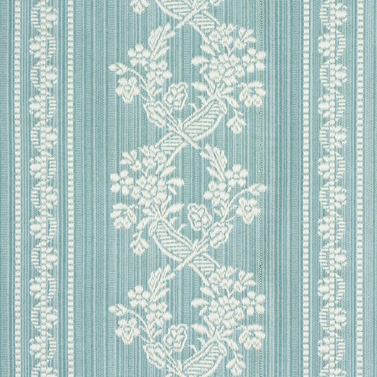 Schumacher Clarence Floral Stripe Aquamarine Fabric