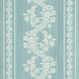 Schumacher Clarence Floral Stripe Aquamarine Fabric