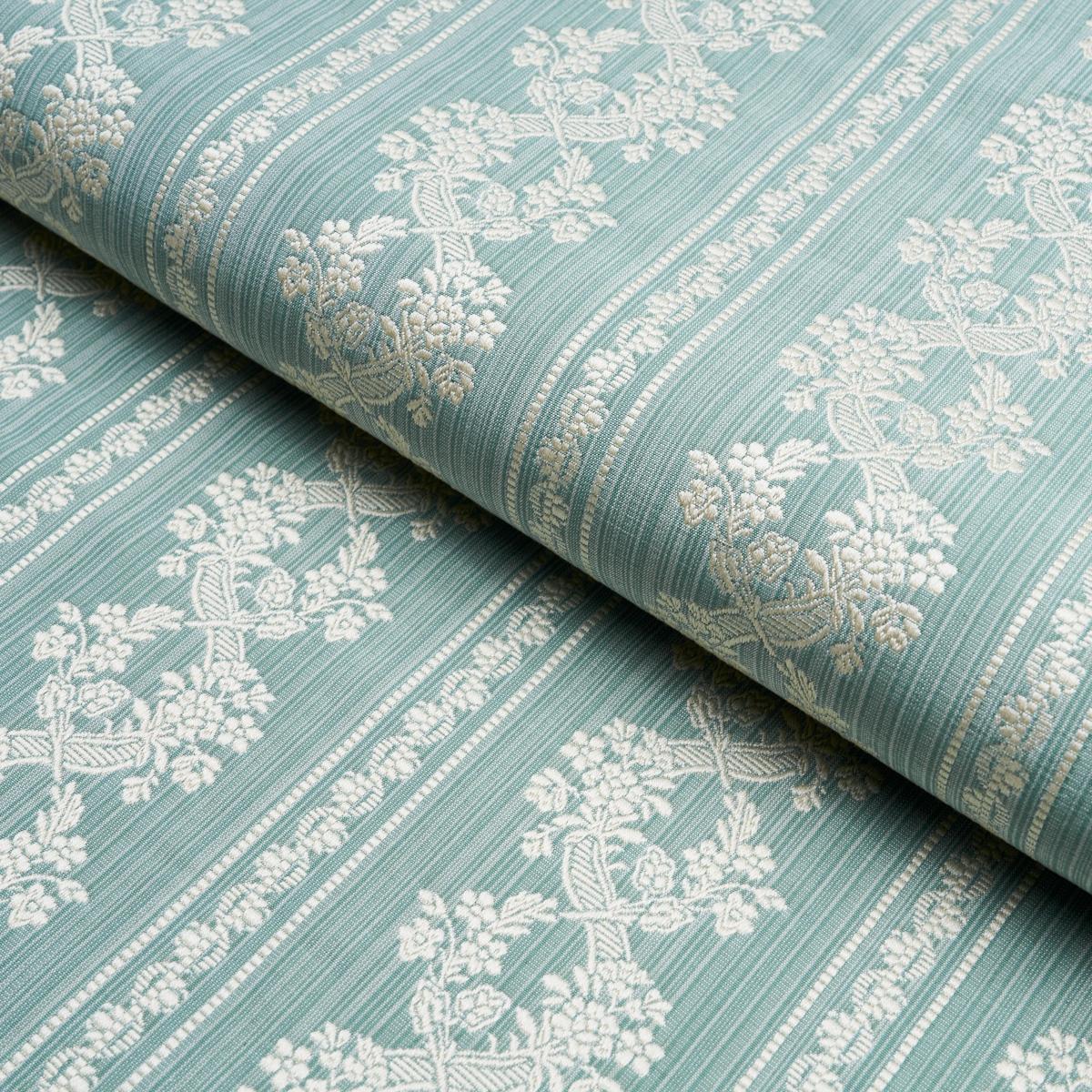 Schumacher Clarence Floral Stripe Aquamarine Fabric