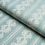 Schumacher Clarence Floral Stripe Aquamarine Fabric