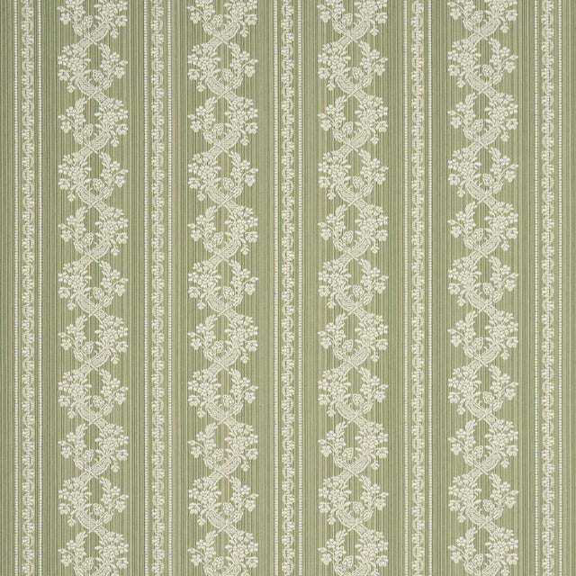 Schumacher Clarence Floral Stripe Green Fabric