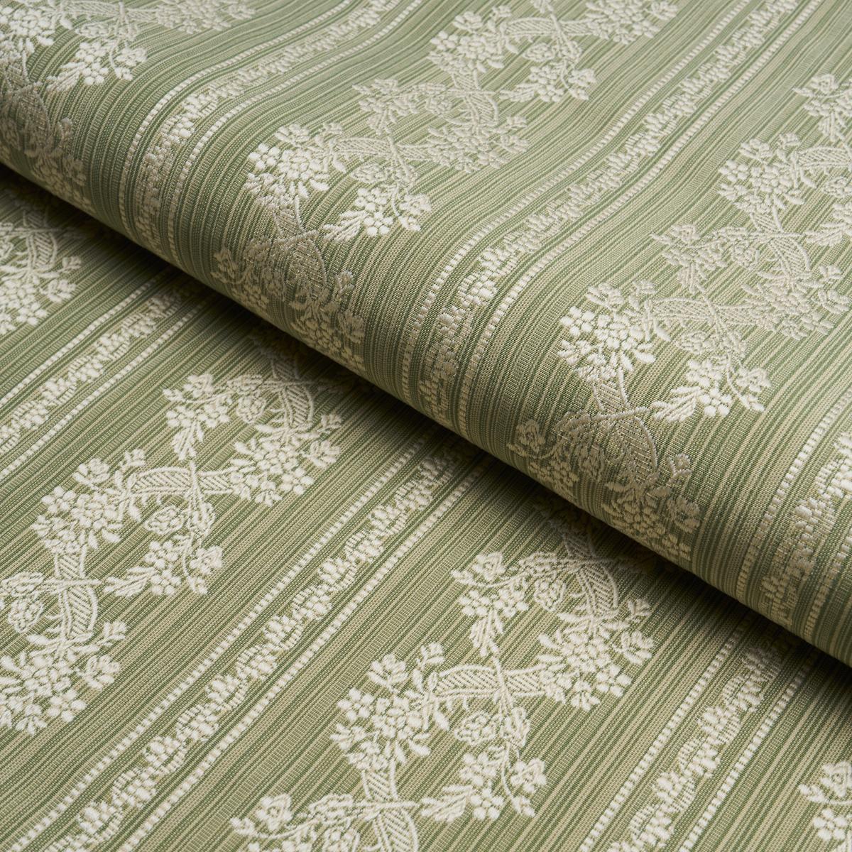 Schumacher Clarence Floral Stripe Green Fabric
