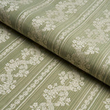 Schumacher Clarence Floral Stripe Green Fabric