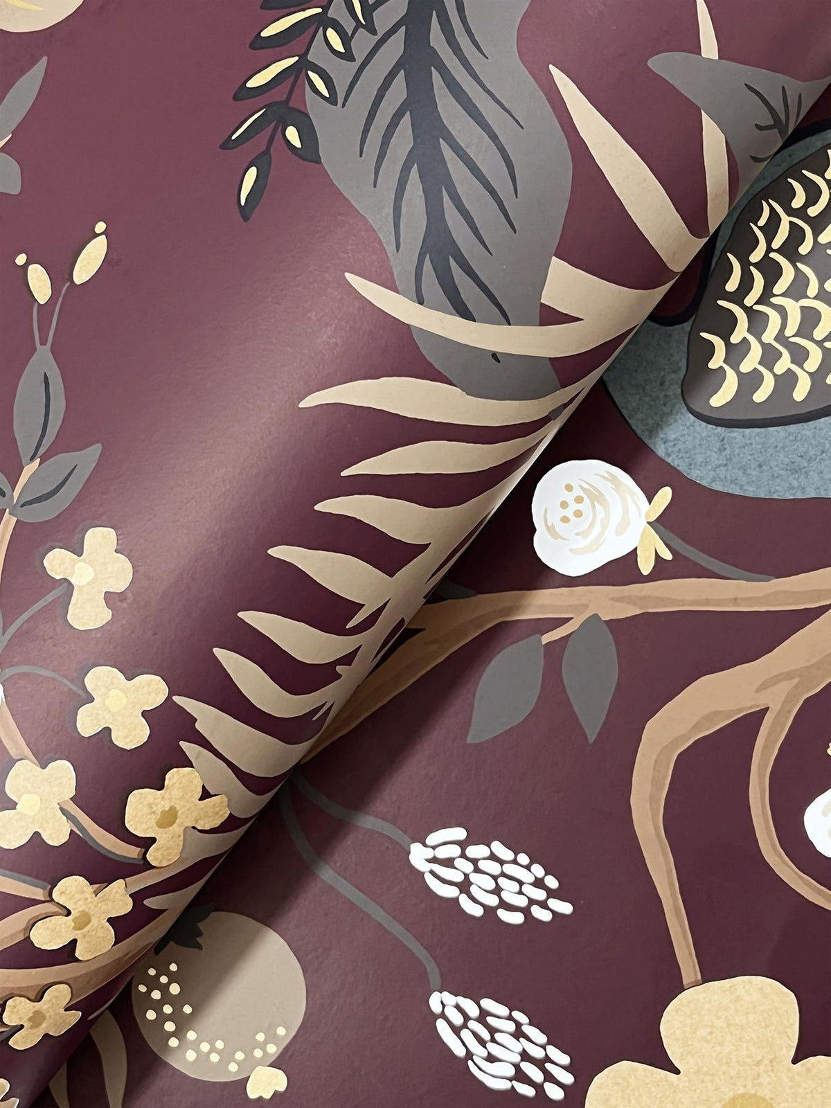 Rifle Paper Co. Peacock Burgundy Wallpaper