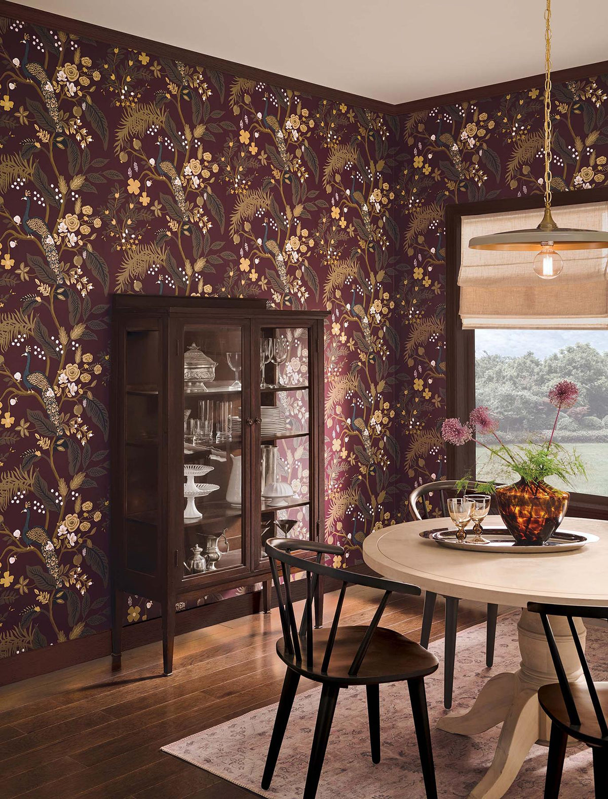 Rifle Paper Co. Peacock Burgundy Wallpaper