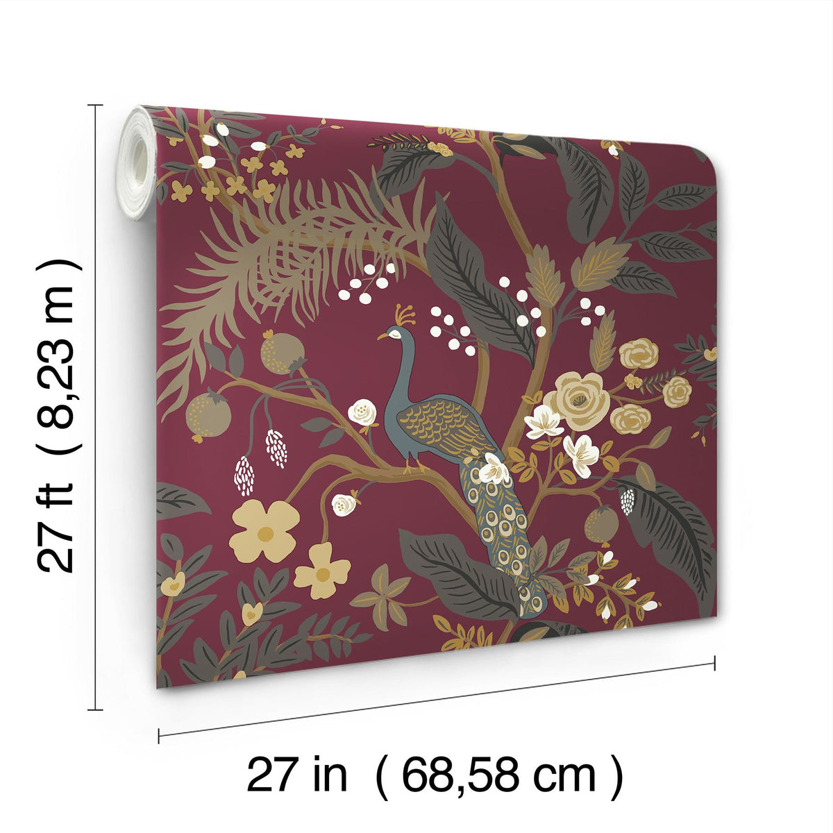 Rifle Paper Co. Peacock Burgundy Wallpaper