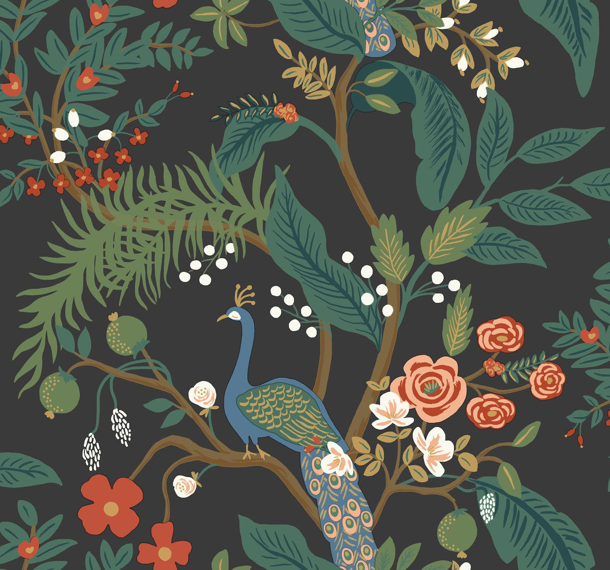 Rifle Paper Co. Peacock Charcoal Wallpaper