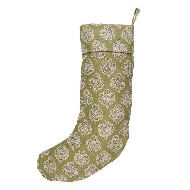 Schumacher Green 8" x 24" Manali Hand Print Stocking