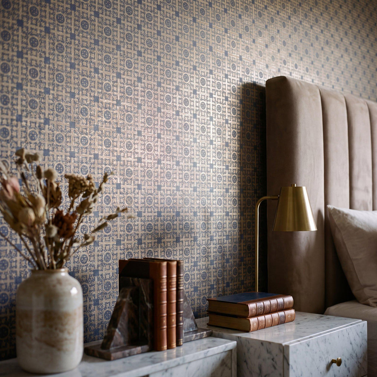 Galerie NT98035 New Touch Worn Tile Blue Wallpaper NT98035 Blue Wallpaper