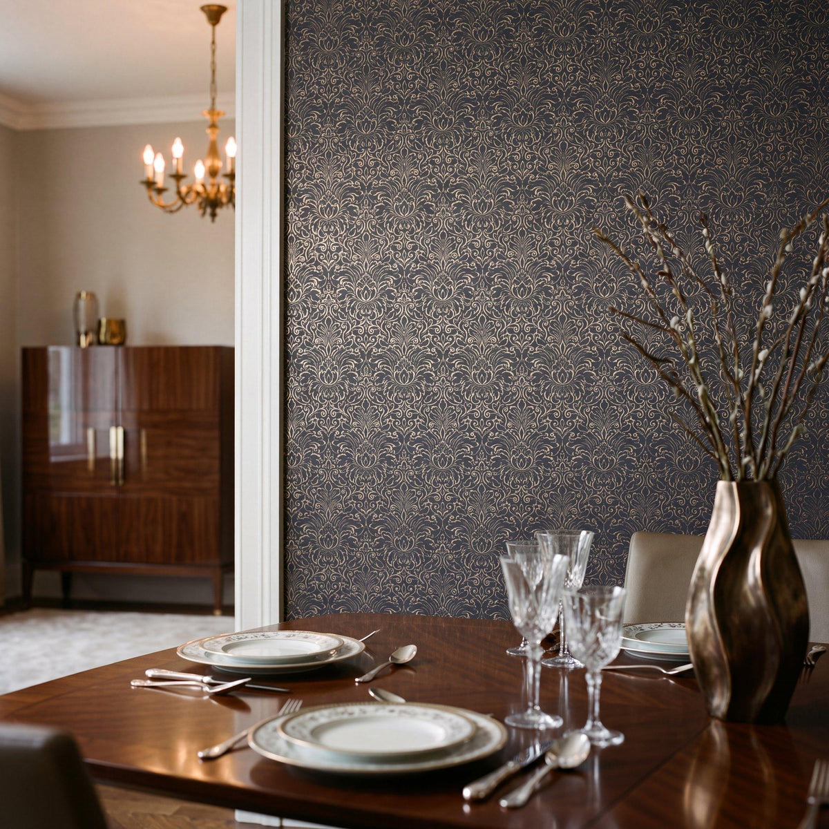 Galerie MX88005 Metallic FX 2 Damask Black Wallpaper MX88005 Black Wallpaper