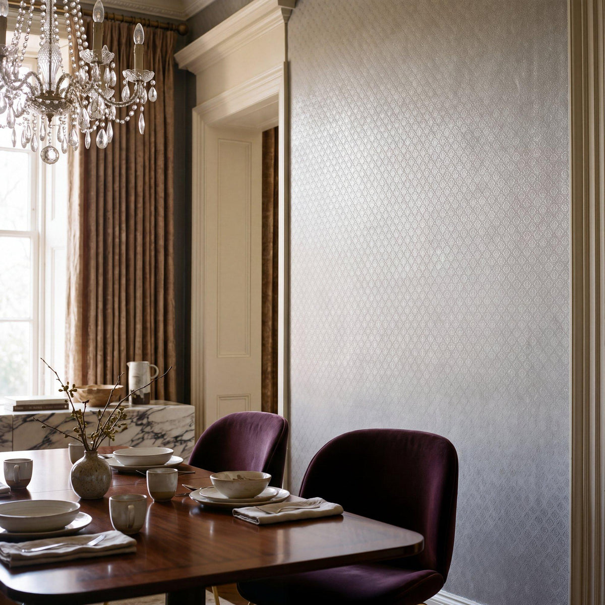 Galerie MX88016 Metallic FX 2 Diamond Damask Silver Grey Wallpaper MX88016 Silver Grey Wallpaper