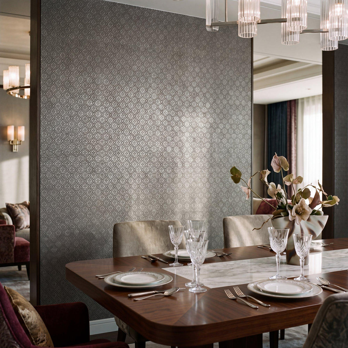 Galerie MX88018 Metallic FX 2 Diamond Damask Black Wallpaper MX88018 Black Wallpaper