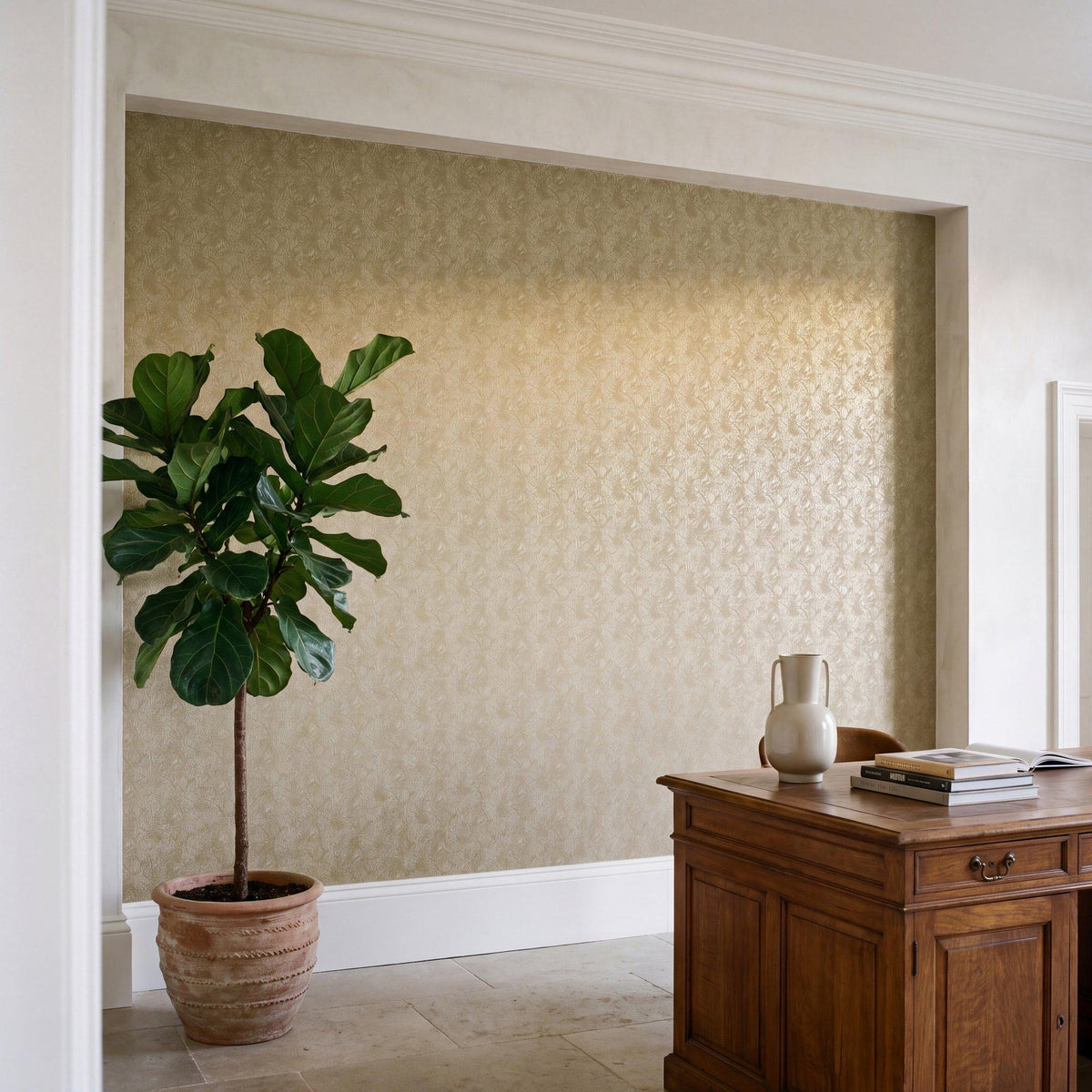 Galerie MX88043 Metallic FX 2 Shimmer Leaf Beige Wallpaper MX88043 Beige Wallpaper