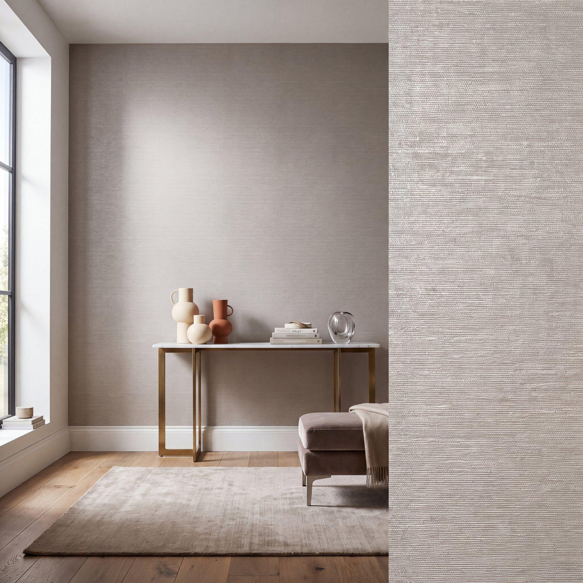 Galerie MX88073 Metallic FX 2 Horizontal Stripe Beige Wallpaper MX88073 Beige Wallpaper