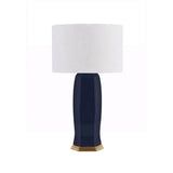 Worlds Away Ceramic Table Lamp With Satin Brass Base In Gloss Navy Glaze