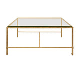 Worlds Away Square Iron Coffee Table With Thick Glass Top In Gold Leaf