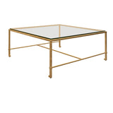 Worlds Away Square Iron Coffee Table With Thick Glass Top In Gold Leaf