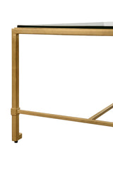 Worlds Away Square Iron Coffee Table With Thick Glass Top In Gold Leaf