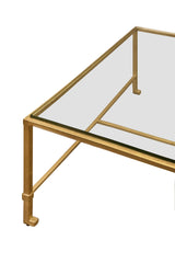 Worlds Away Square Iron Coffee Table With Thick Glass Top In Gold Leaf