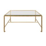 Worlds Away Square Iron Coffee Table With Thick Glass Top In Gold Leaf