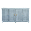 Worlds Away Four Door Buffet In Fully Wrapped Rattan With Satin Brass Pulls In Painted Light Blue