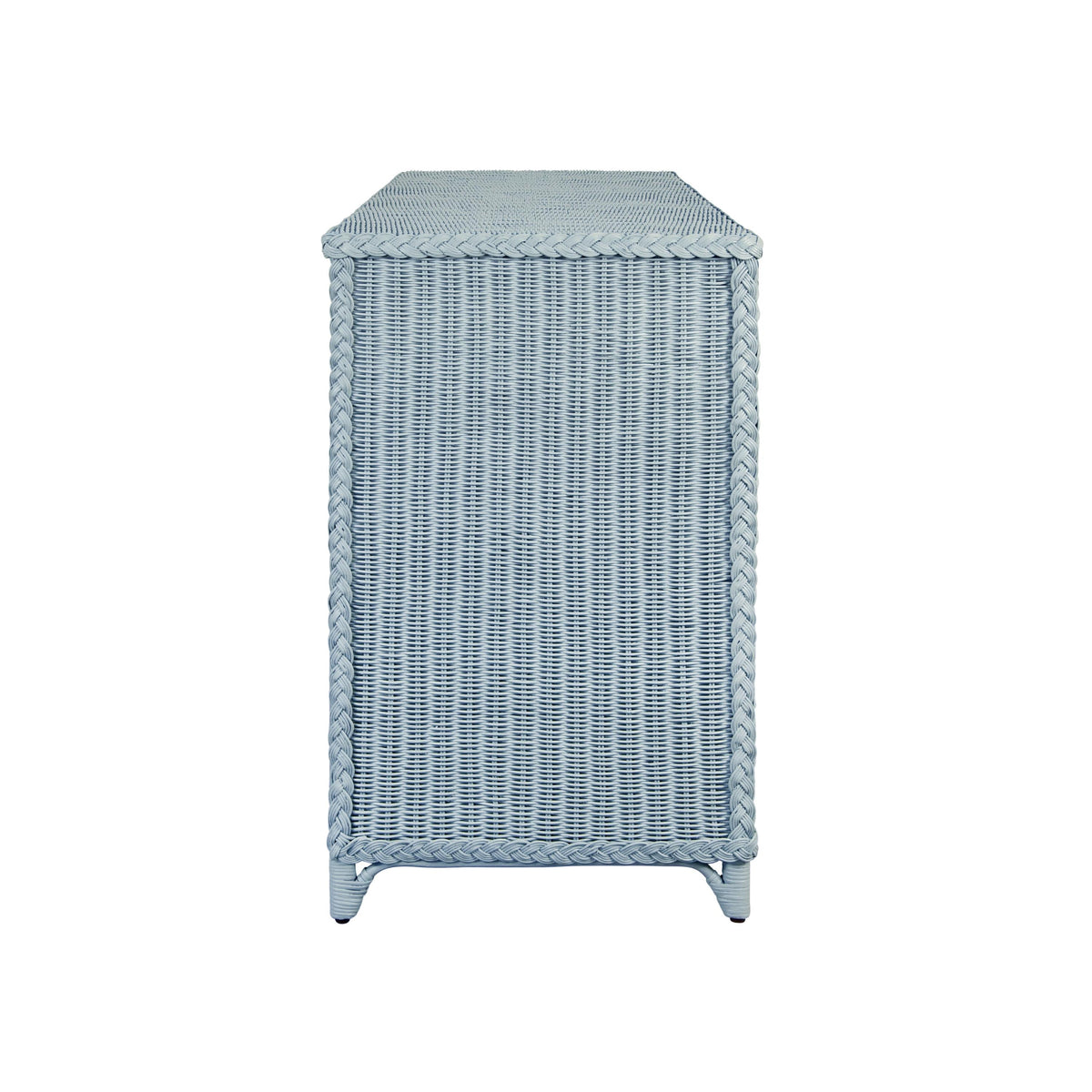 Worlds Away Four Door Buffet In Fully Wrapped Rattan With Satin Brass Pulls In Painted Light Blue