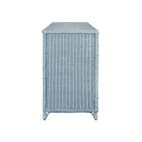 Worlds Away Four Door Buffet In Fully Wrapped Rattan With Satin Brass Pulls In Painted Light Blue