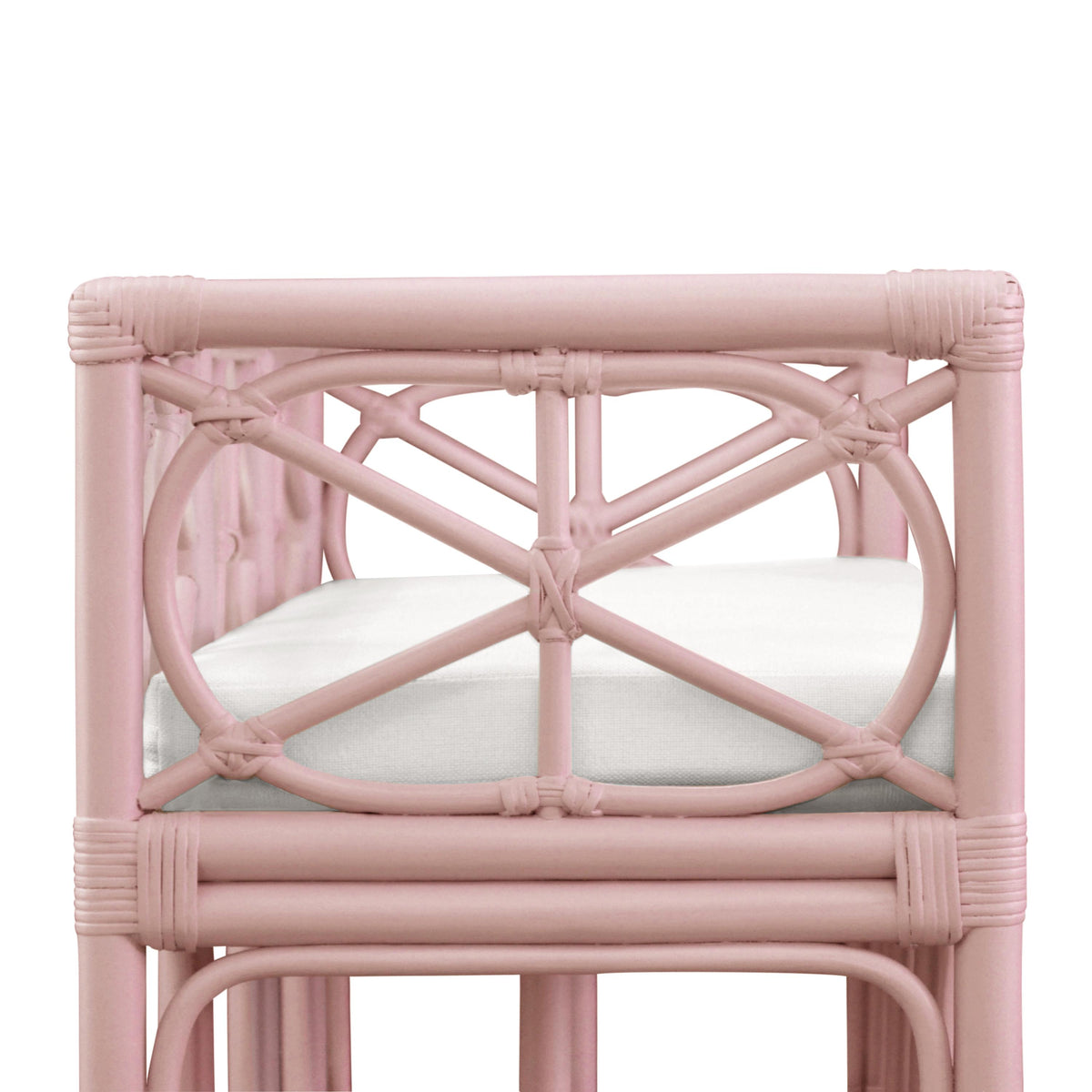 Worlds Away Decorative Bench With Performance Ivory Cushion In Painted Pink Rattan
