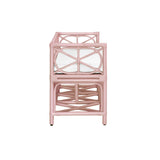 Worlds Away Decorative Bench With Performance Ivory Cushion In Painted Pink Rattan
